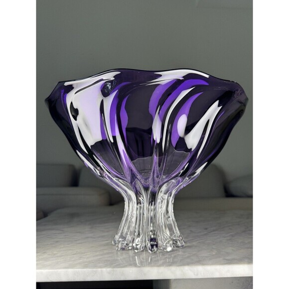 Large 14" Ed Branson Signed 2003 Blown Art Glass Arbor Violet Centerpiece Bowl - Picture 4 of 14